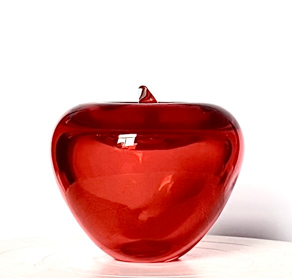 A Murano scarlet rose red glass apple paperweight