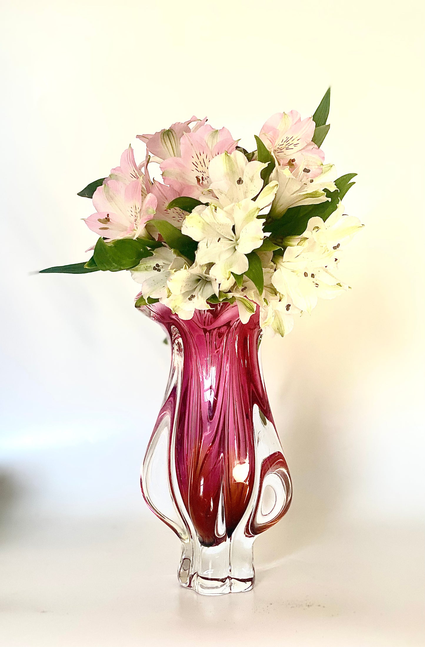 A Josef Hospodka cranberry pink Czech glass vase.