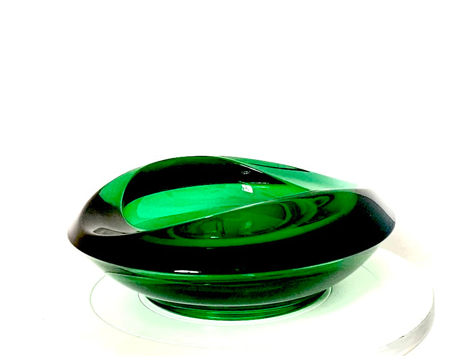 A Murano contemporary forest leaf green glass bowl.