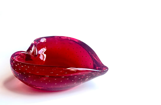 A Murano deep cherry red glass heart bowl .