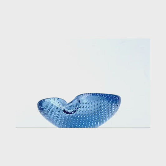 A sky blue Murano glass kidney shaped bowl.