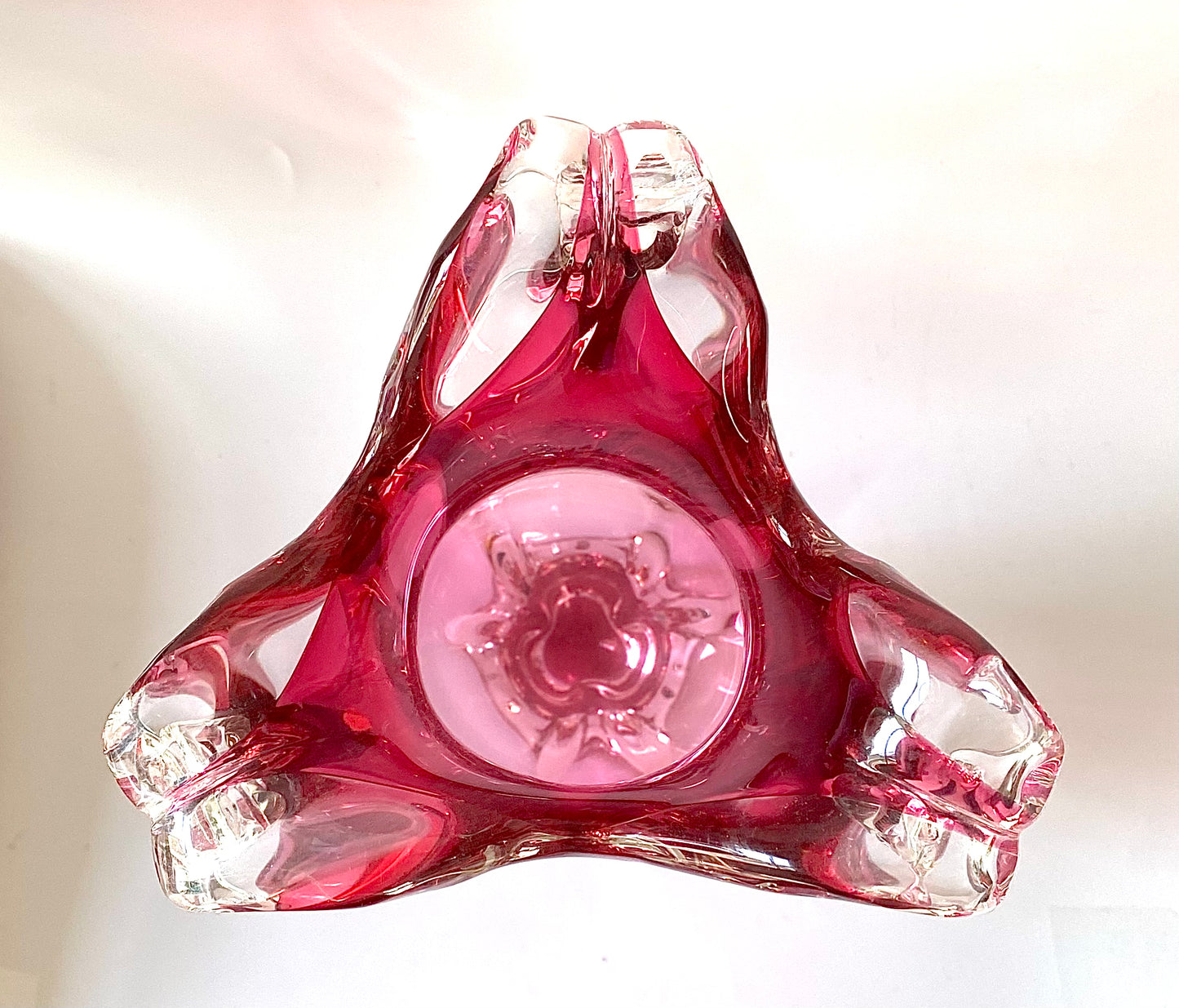 A cranberry pink Czech glass vase. 2kg