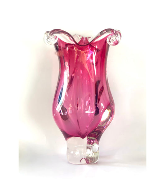 A cranberry pink Czech glass vase. 2kg