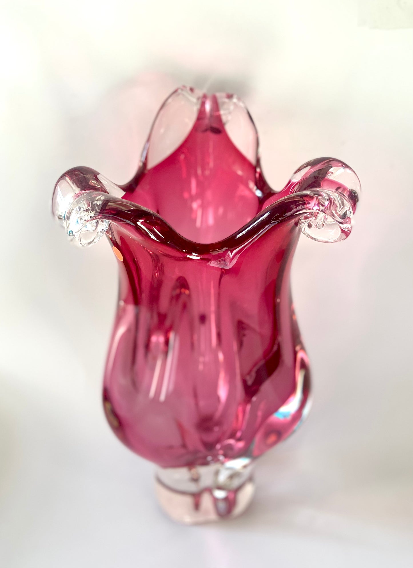 A cranberry pink Czech glass vase. 2kg