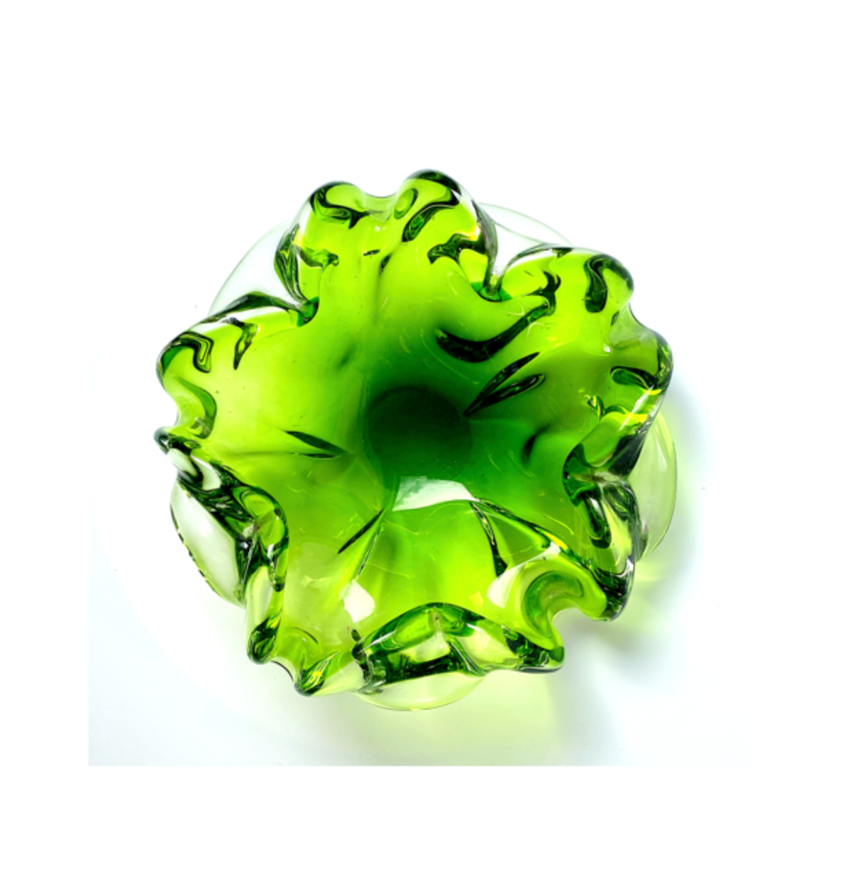 A Josef Hospodska Czech glass bowl in pea green .